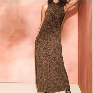 Garnet Hill Leopard Animal Print Maxi Dress Sleeveless Brown Black Casual Size L